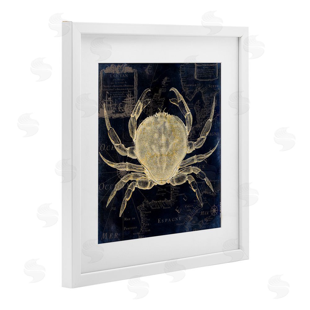 Sasha Crab Contour over Map White Framed Print Under Glass Wall Art