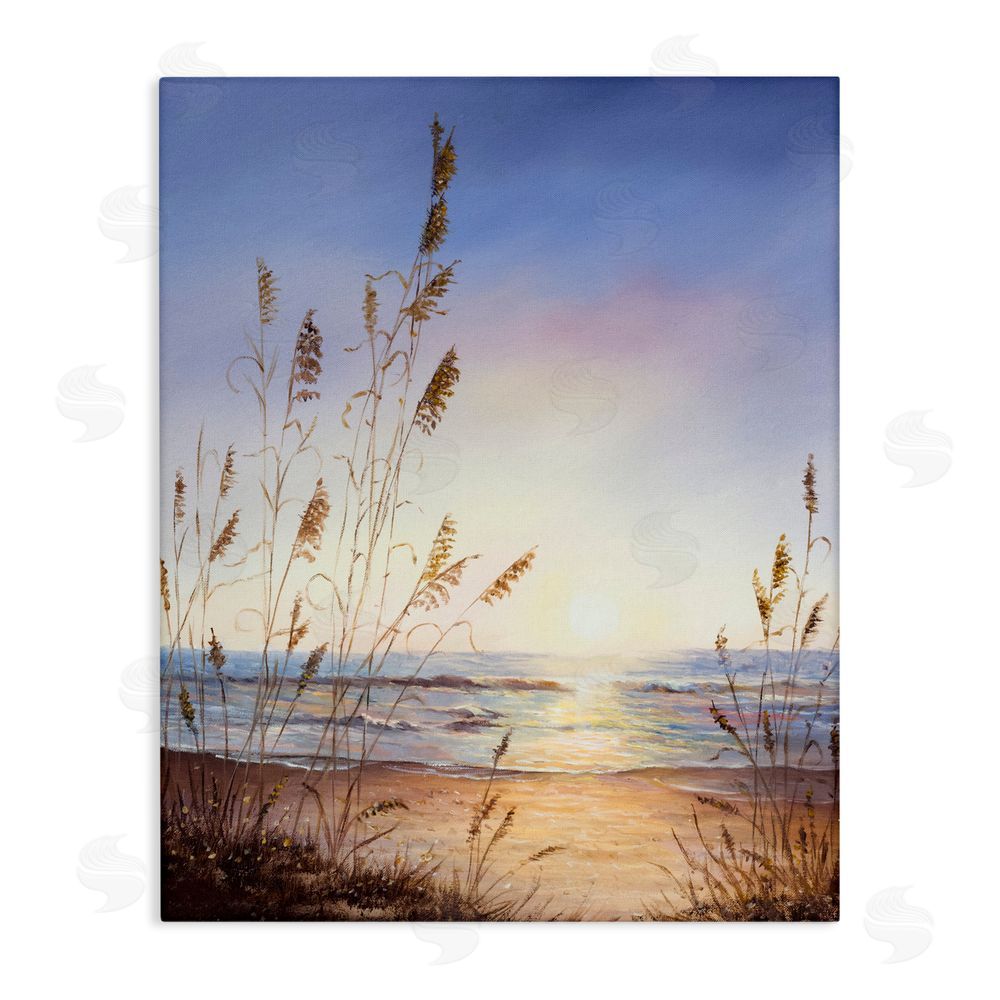 Michelle Faber Seascape with Sunlit Grasses Stretched Canvas Wall Art Print