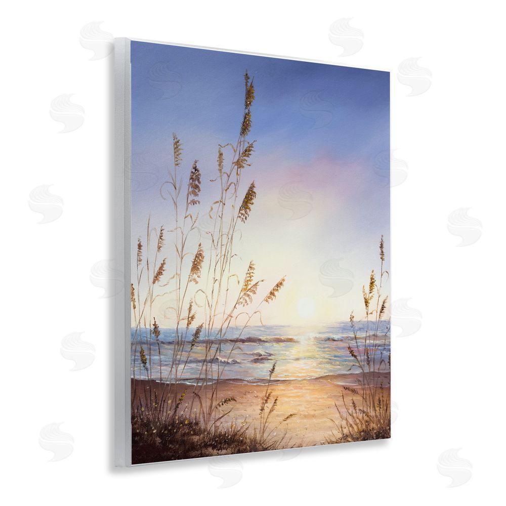 Michelle Faber Seascape with Sunlit Grasses Wooden Wall Plaque Art Print