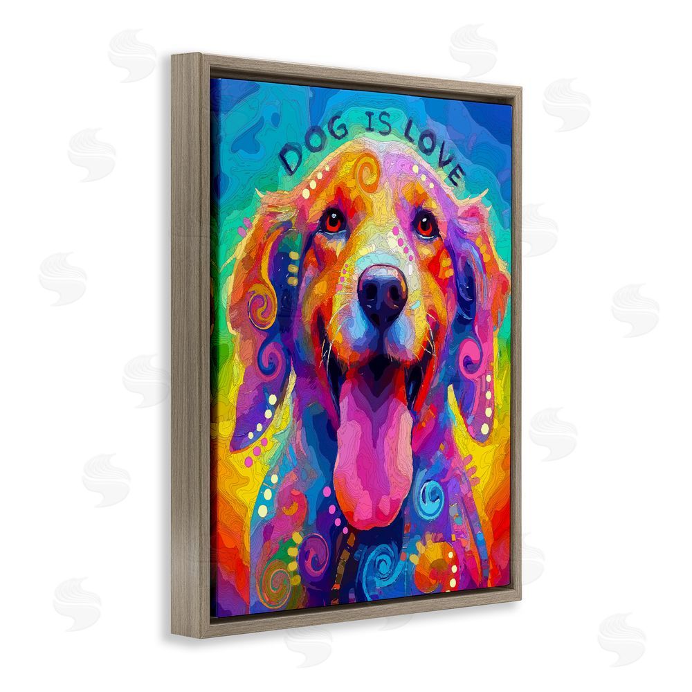 Dean Russo- Evolution Collection Dog Is Love Swirled Pattern Brown Floating Frame Canvas Wall Art Print