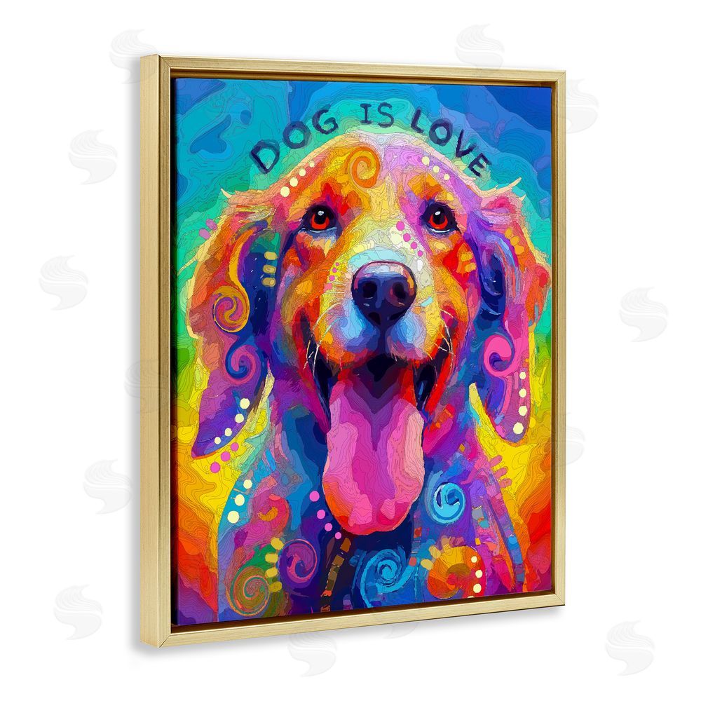 Dean Russo- Evolution Collection Dog Is Love Swirled Pattern Gold Floating Frame Canvas Wall Art Print
