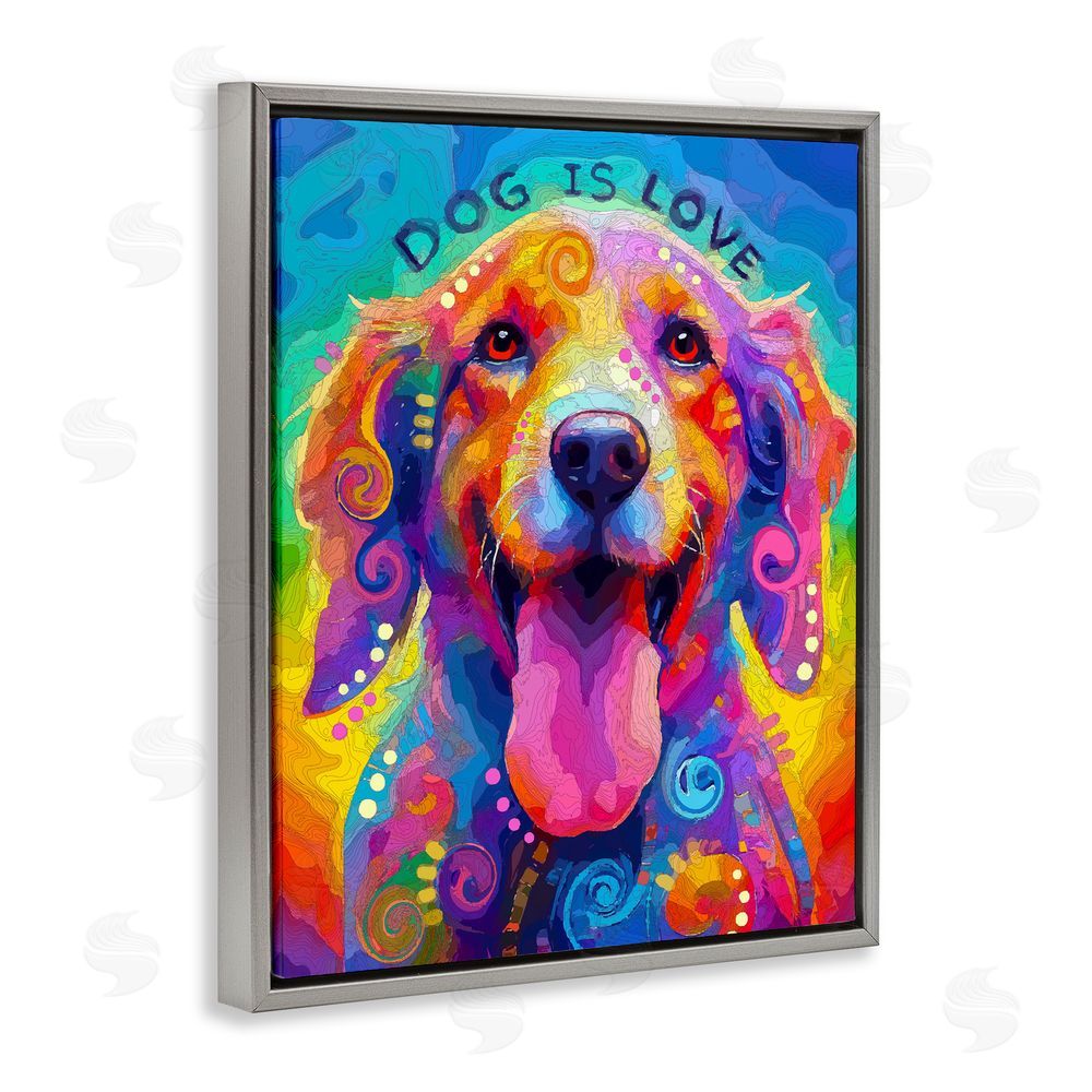 Dean Russo- Evolution Collection Dog Is Love Swirled Pattern Gray Floating Frame Canvas Wall Art Print