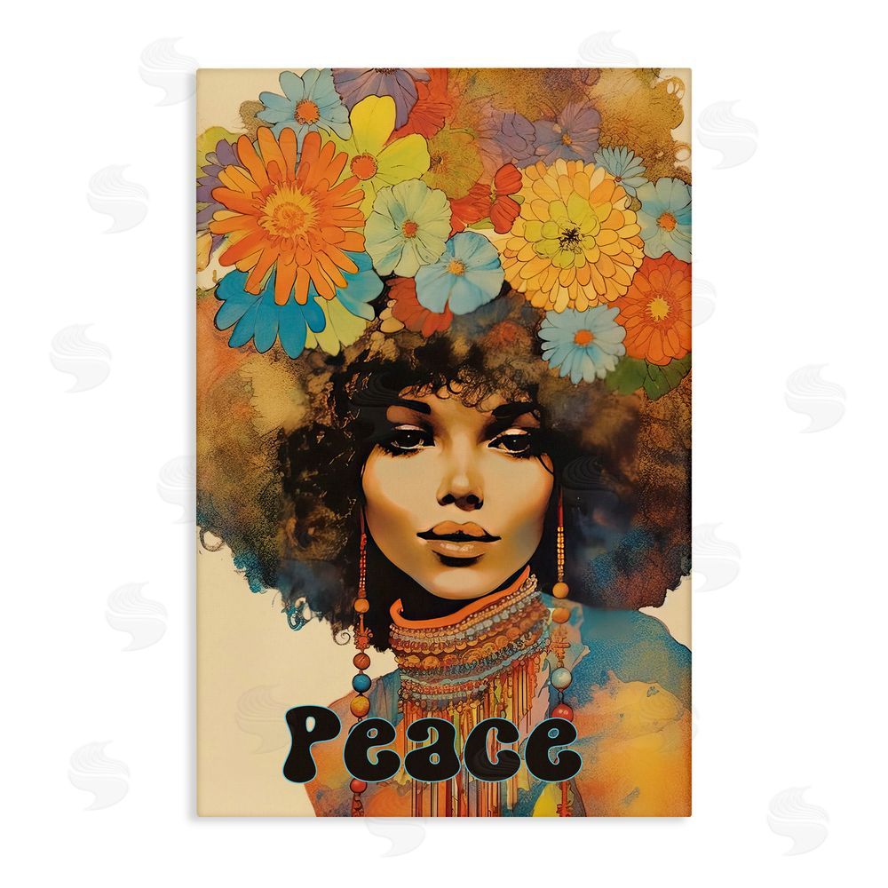 Sasha Peace Groovy Afro Girl Stretched Canvas Wall Art Print