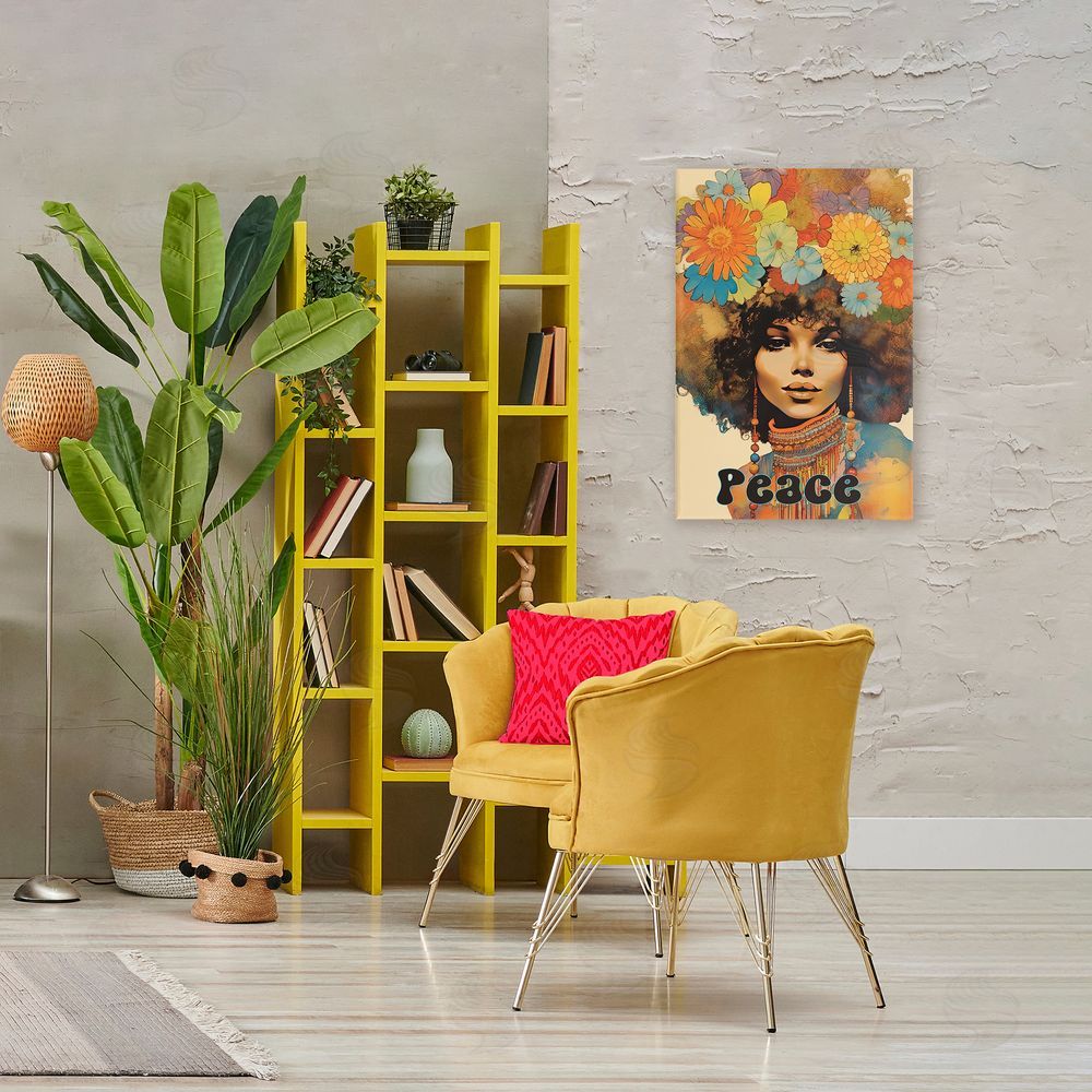 Sasha Peace Groovy Afro Girl Stretched Canvas Wall Art Print in Room