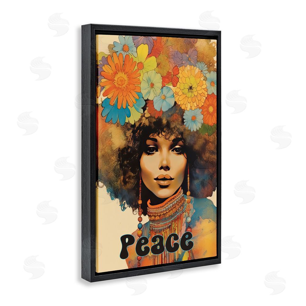 Sasha Peace Groovy Afro Girl Black Floating Frame Canvas Wall Art Print