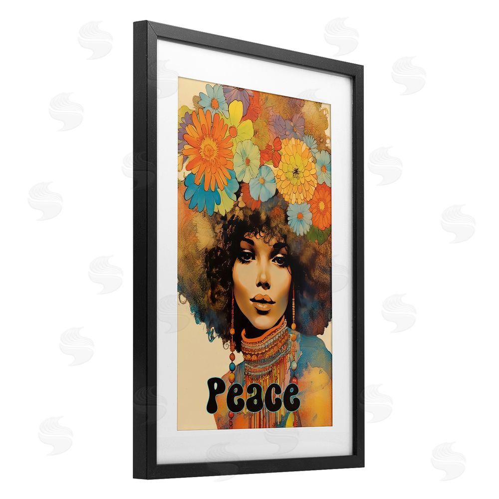 Sasha Peace Groovy Afro Girl Black Framed Print Under Glass Wall Art