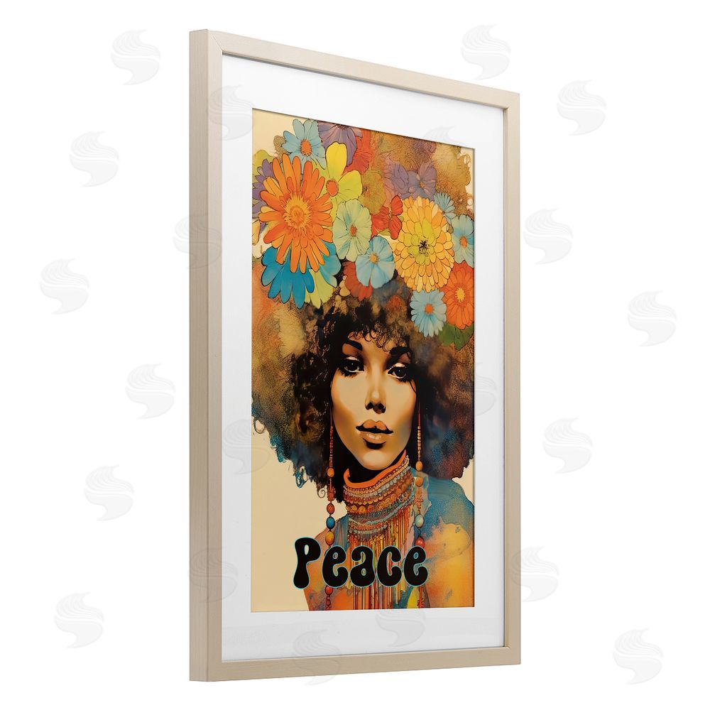 Sasha Peace Groovy Afro Girl Brown Framed Print Under Glass Wall Art