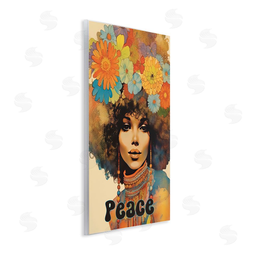 Sasha Peace Groovy Afro Girl Wooden Wall Plaque Art Print