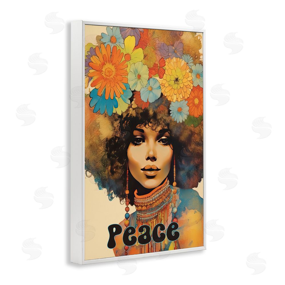 Sasha Peace Groovy Afro Girl White Framed Giclee Print Wall Art