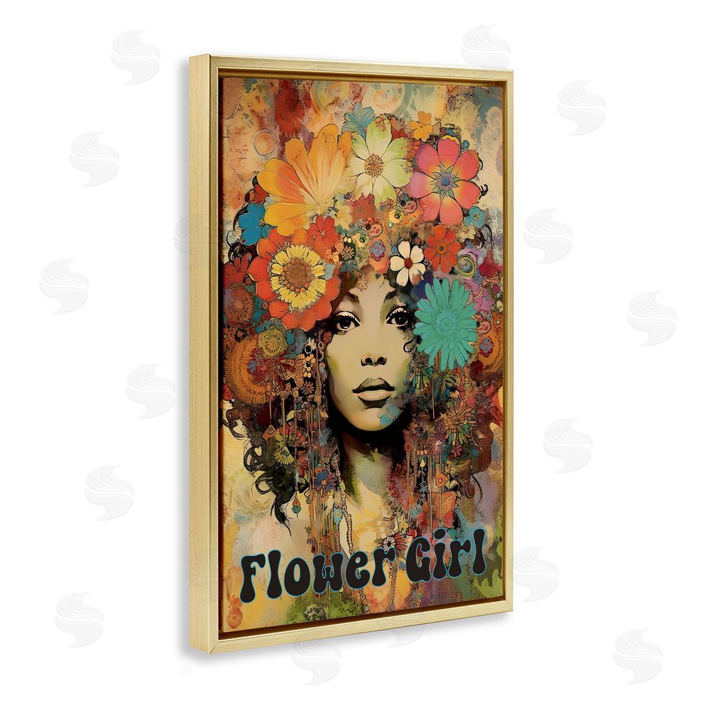 Sasha Bohemian Flower Girl Gold Floating Frame Canvas Wall Art Print