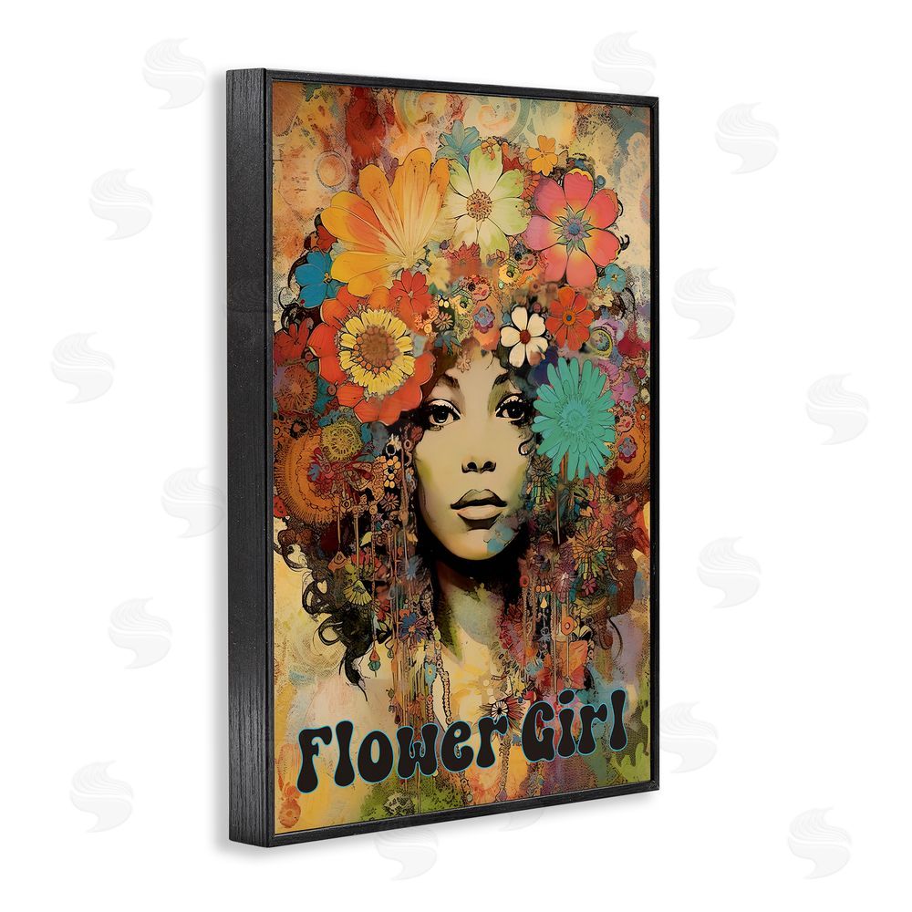 Sasha Bohemian Flower Girl Black Framed Giclee Print Wall Art