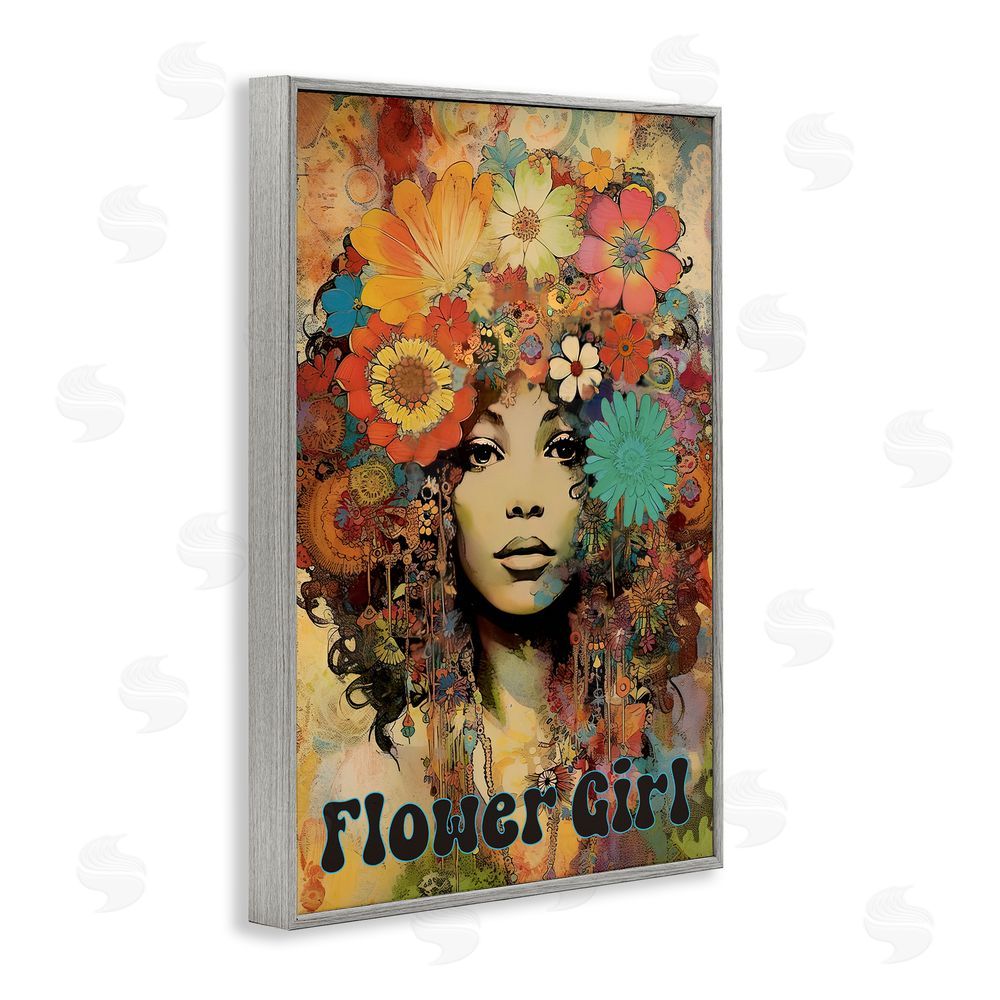 Sasha Bohemian Flower Girl Gray Framed Giclee Print Wall Art