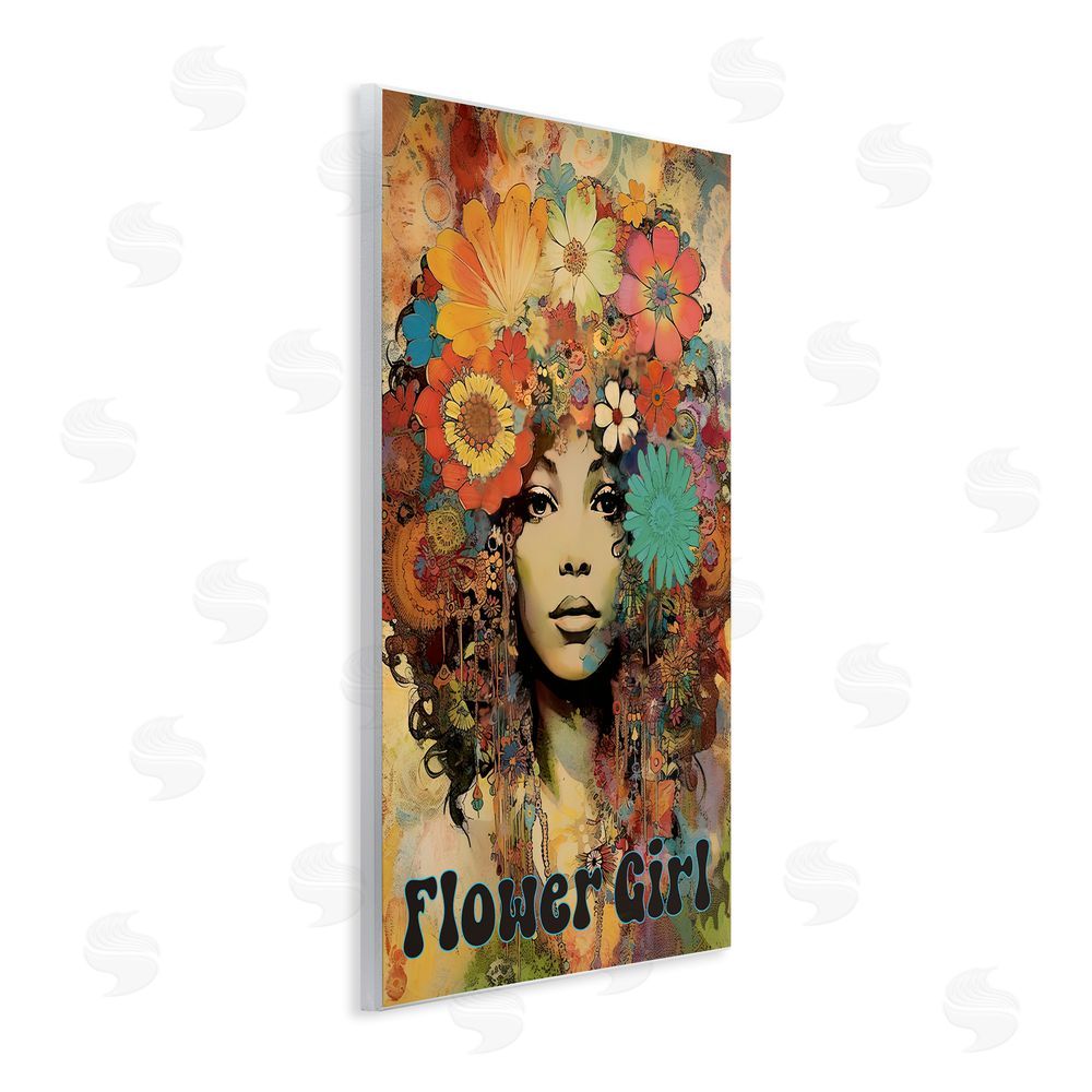 Sasha Bohemian Flower Girl Wooden Wall Plaque Art Print