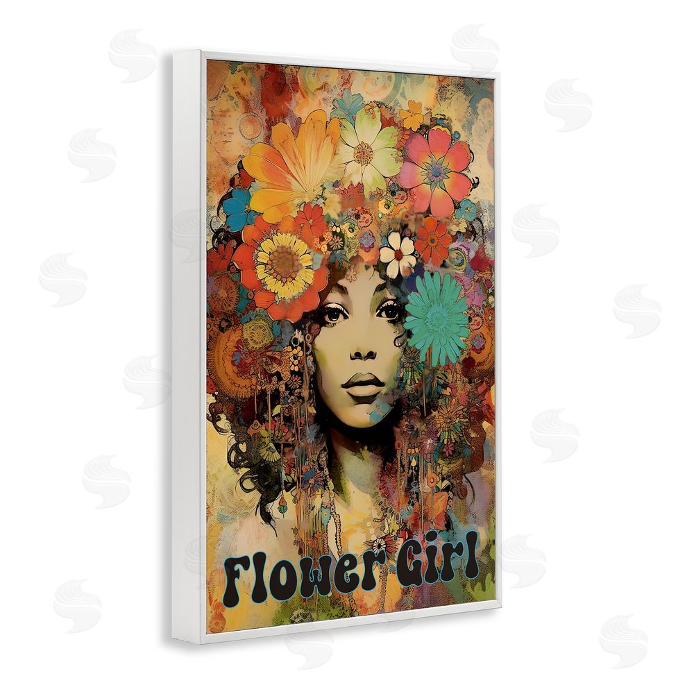 Sasha Bohemian Flower Girl White Framed Giclee Print Wall Art