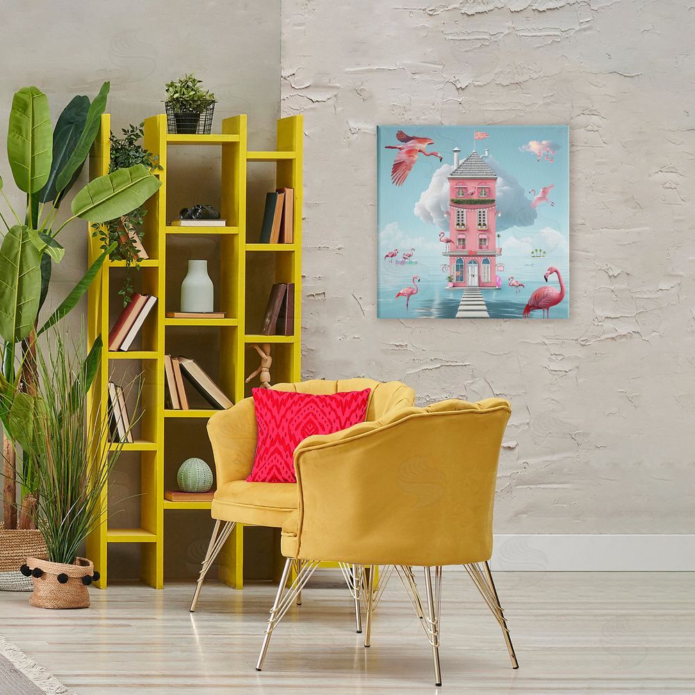 Lori Lea Studios Flamingo Hotel on Water Stretched Canvas Wall Art Print in Room