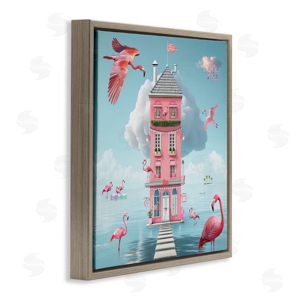 Lori Lea Studios Flamingo Hotel on Water Brown Floating Frame Canvas Wall Art Print