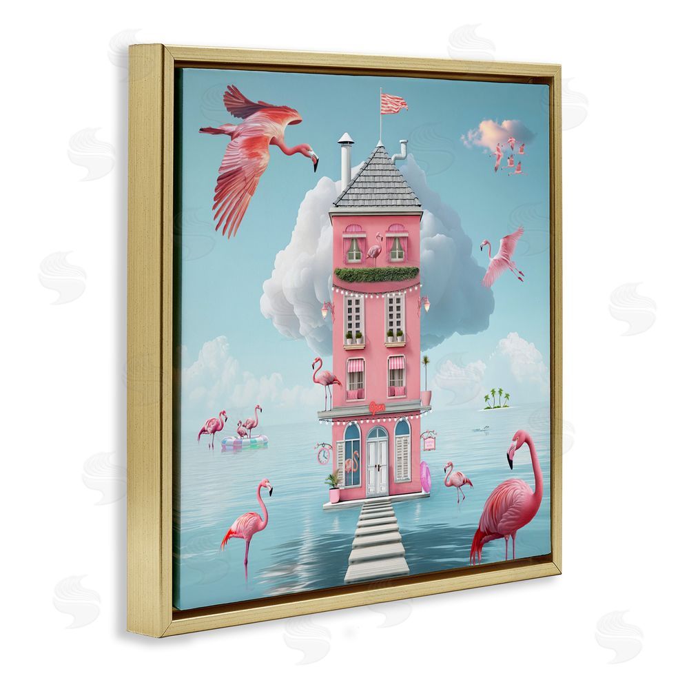 Lori Lea Studios Flamingo Hotel on Water Gold Floating Frame Canvas Wall Art Print