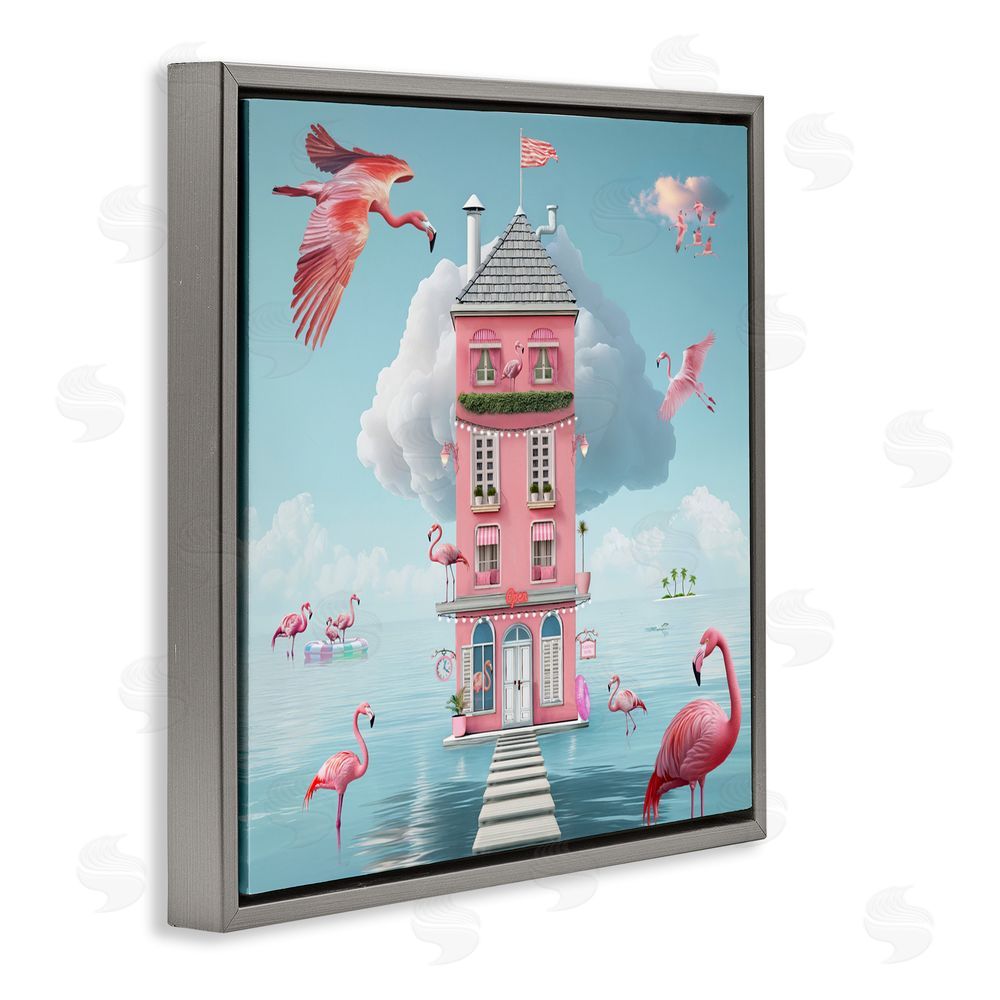 Lori Lea Studios Flamingo Hotel on Water Gray Floating Frame Canvas Wall Art Print
