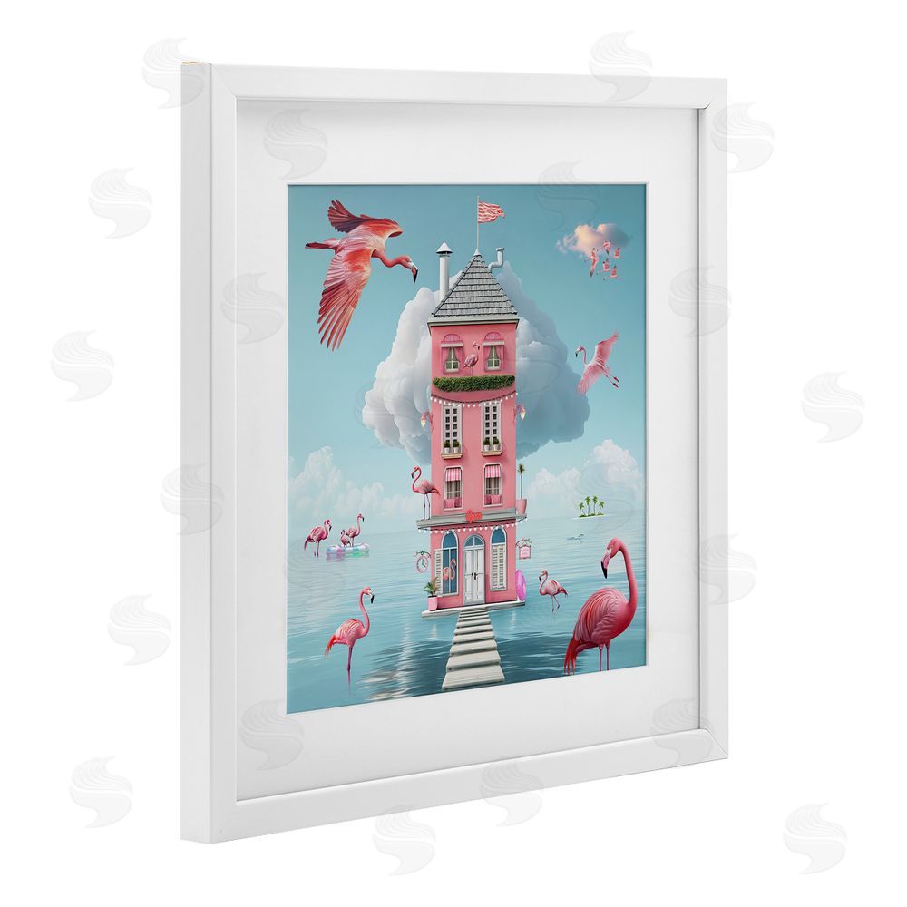 Lori Lea Studios Flamingo Hotel on Water White Framed Print Under Glass Wall Art