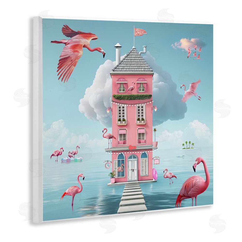 Lori Lea Studios Flamingo Hotel on Water Wooden Wall Plaque Art Print