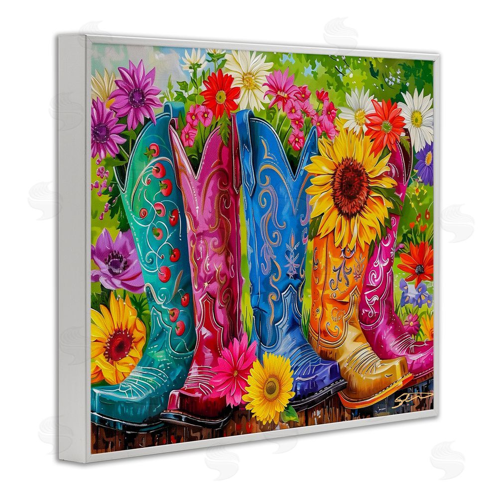 Shawna Stewart Cowboy Boots and Sunflowers White Framed Giclee Print Wall Art