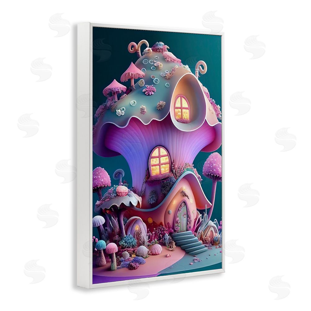 Sasha Magicville Fairytale Mushroom House White Framed Giclee Wall Art Print