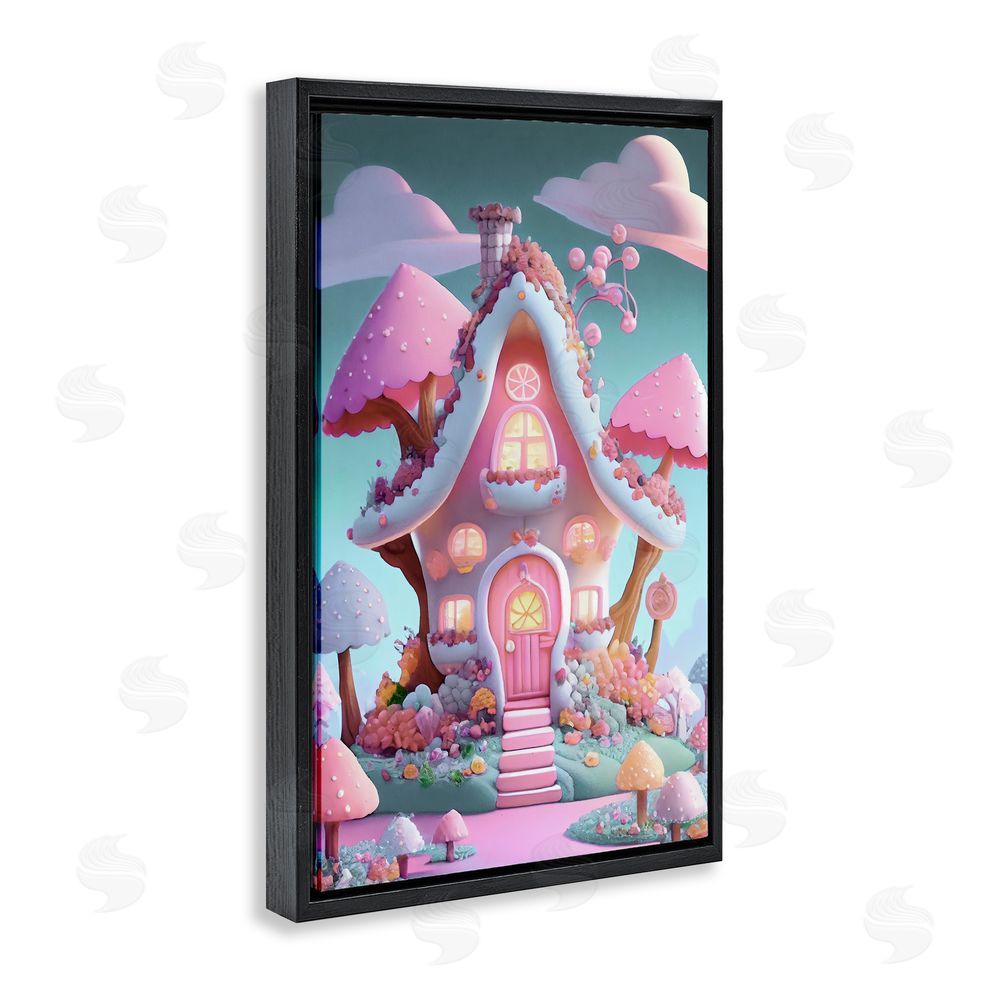 Sasha Magicville Candy Mushroom House Black Floating Frame Canvas Wall Art Print