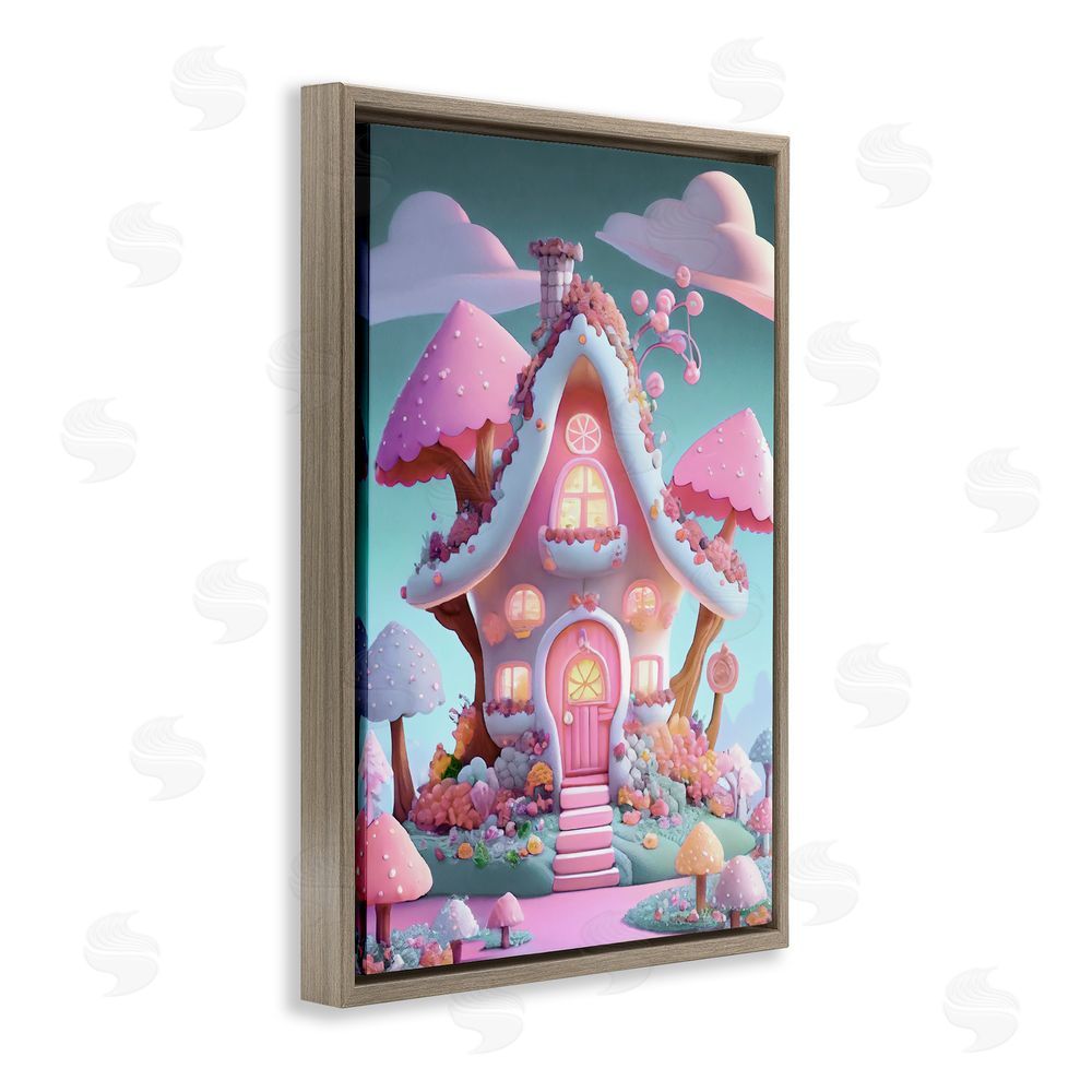 Sasha Magicville Candy Mushroom House Brown Floating Frame Canvas Wall Art Print