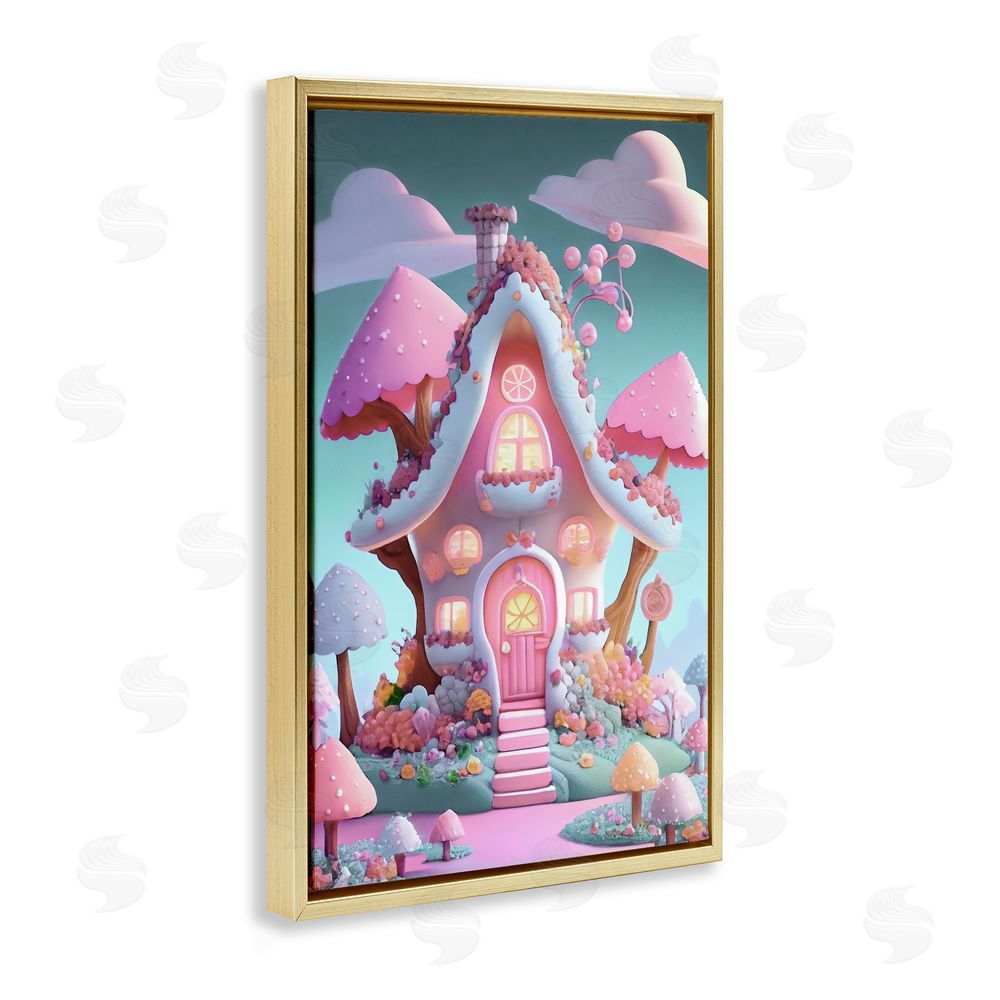 Sasha Magicville Candy Mushroom House Gold Floating Frame Canvas Wall Art Print