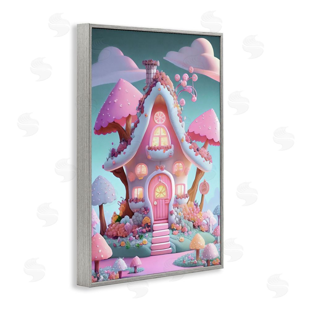Sasha Magicville Candy Mushroom House Gray Framed Giclee Wall Art Print