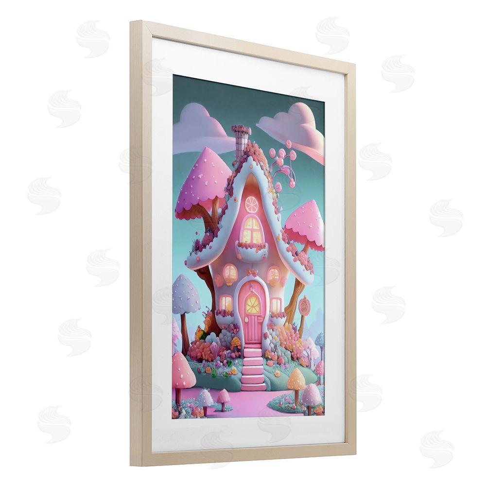 Sasha Magicville Candy Mushroom House Birch Framed Print Under Glass with White Mat Wall Art