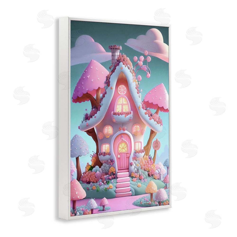 Sasha Magicville Candy Mushroom House White Framed Giclee Wall Art Print