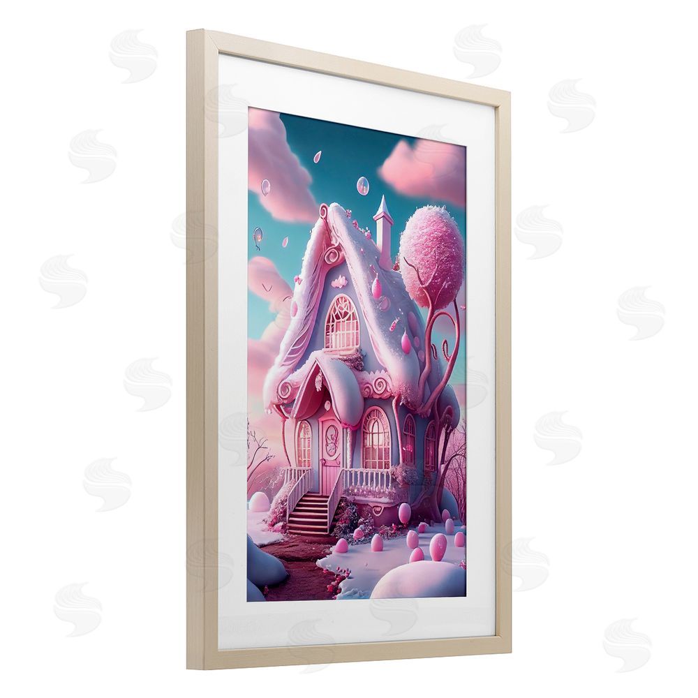 Sasha Magicville Sugar Blossom Cottage Birch Framed Print Under Glass with White Mat Wall Art