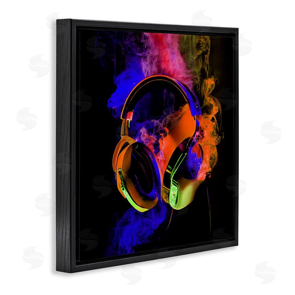 Sasha Power Play Headphones Black Floating Frame Canvas Wall Art Print