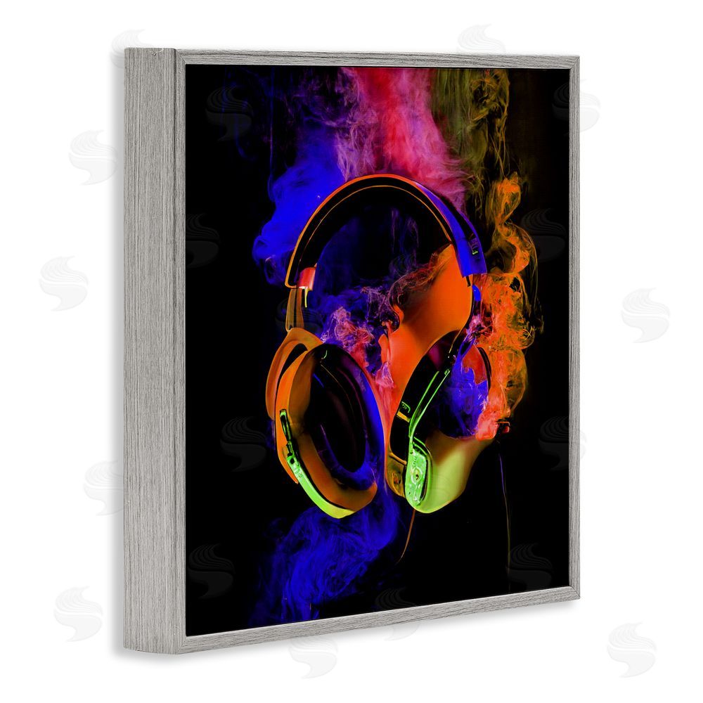 Sasha Power Play Headphones Gray Framed Giclee Print Wall Art