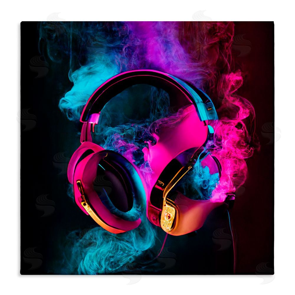 Sasha Power Play Pink & Blue Headphones Stretched Canvas Wall Art Print