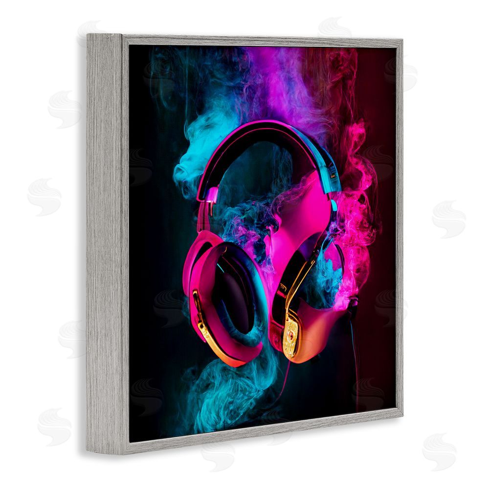 Sasha Power Play Pink & Blue Headphones Gray Framed Giclee Print Wall Art