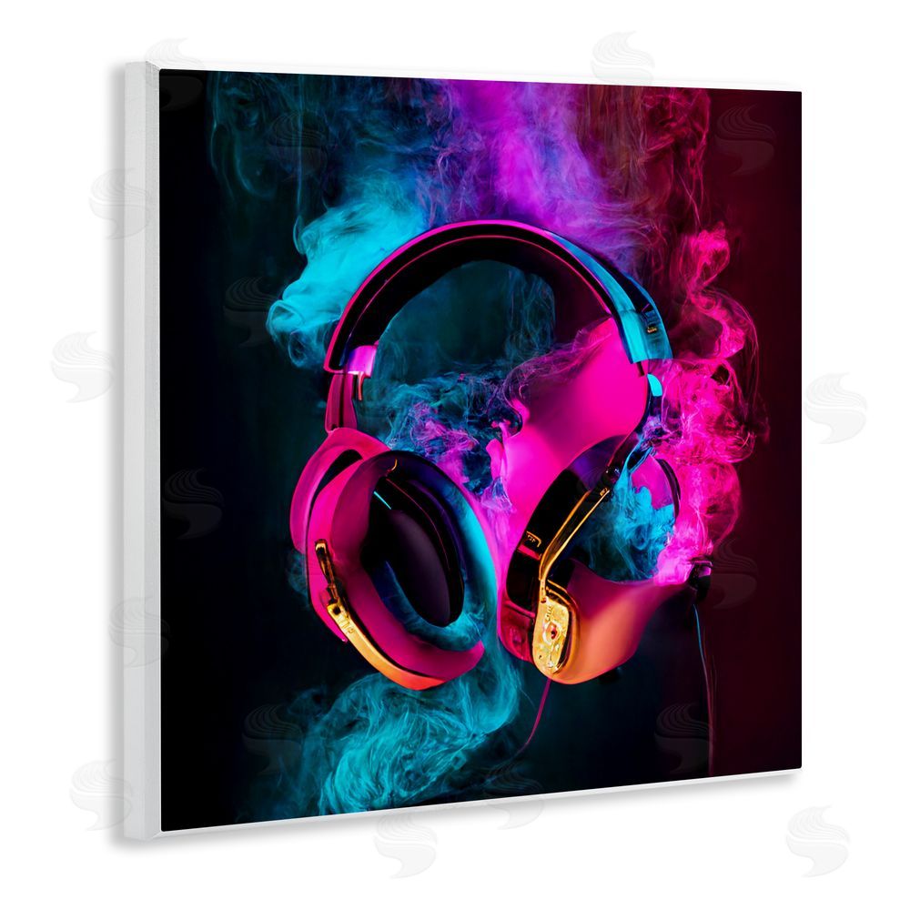 Sasha Power Play Pink & Blue Headphones Wooden Wall Plaque Art Print