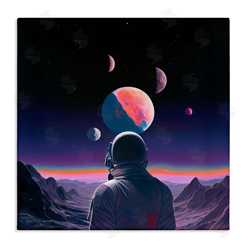 Sasha Astronaut & Purple Toned Terrain Stretched Canvas Wall Art Print