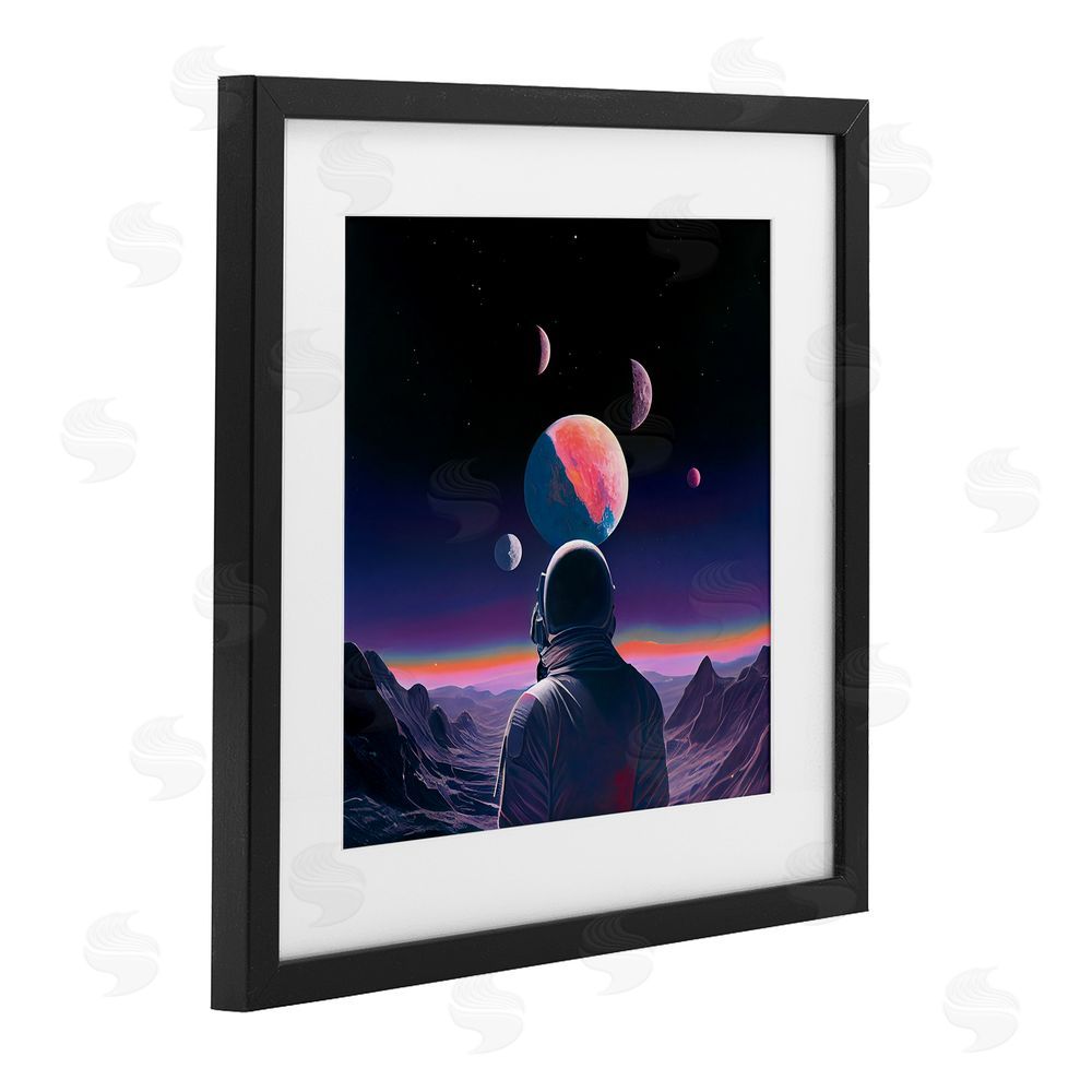 Sasha Astronaut & Purple Toned Terrain Black Framed Print Under Glass Wall Art