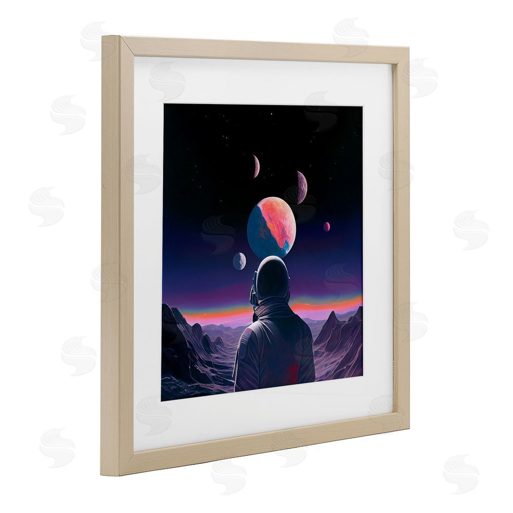 Sasha Astronaut & Purple Toned Terrain Brown Framed Print Under Glass Wall Art