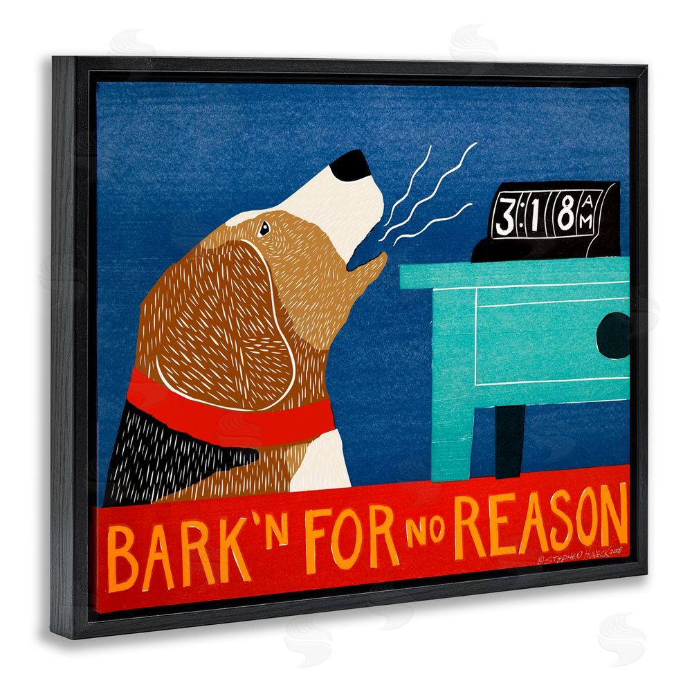 Stephen Huneck Bark'n For No Reason Black Floating Frame Canvas Wall Art Print