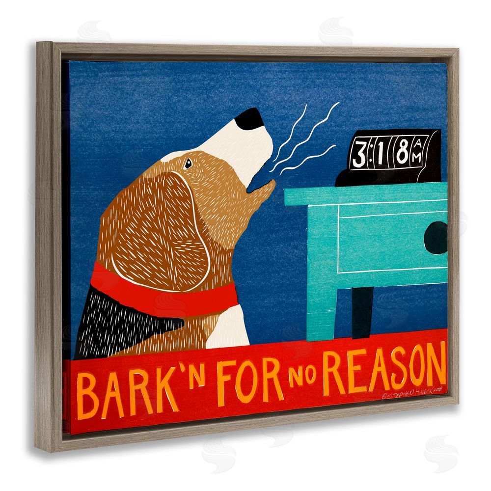Stephen Huneck Bark'n For No Reason Brown Floating Frame Canvas Wall Art Print