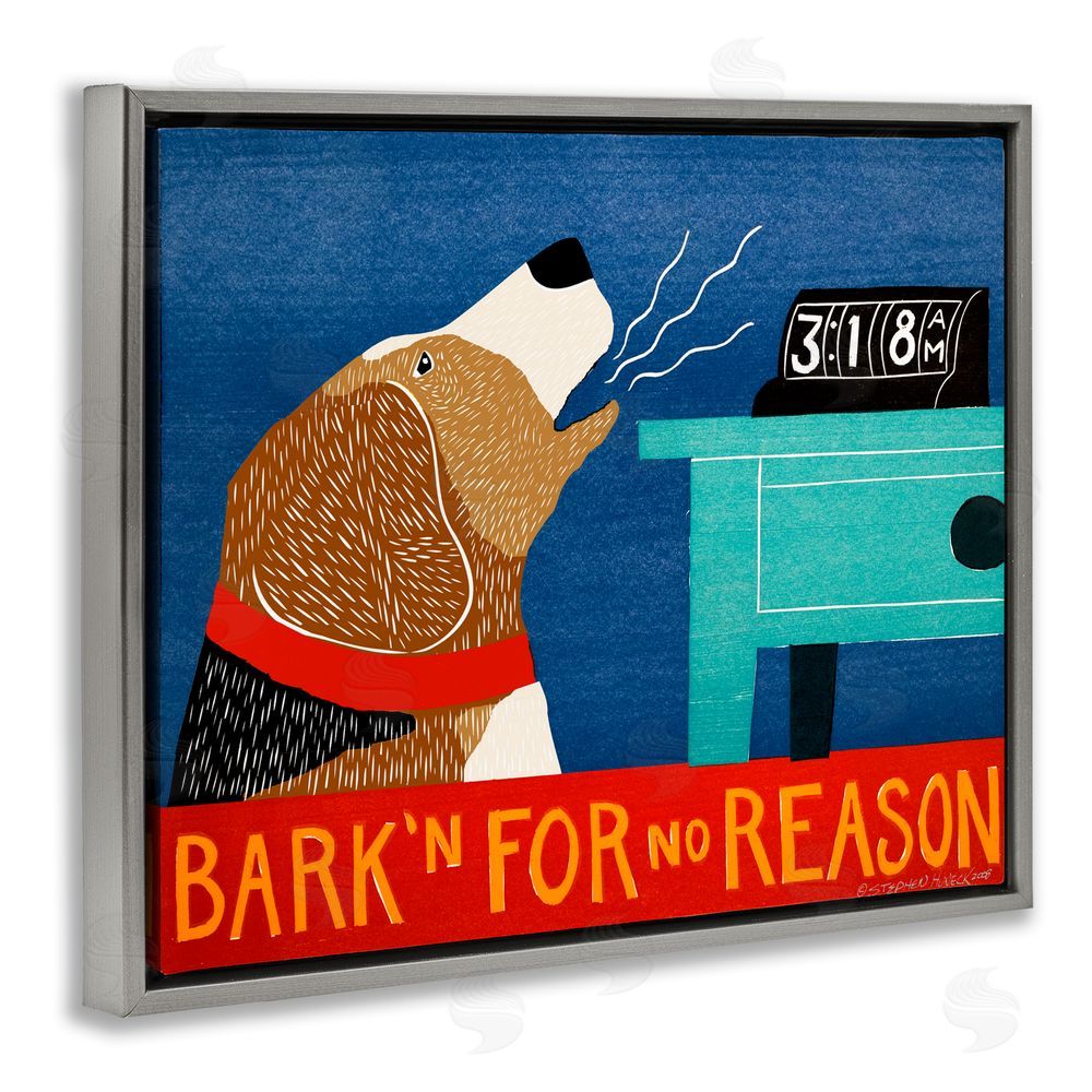 Stephen Huneck Bark'n For No Reason Gray Floating Frame Canvas Wall Art Print
