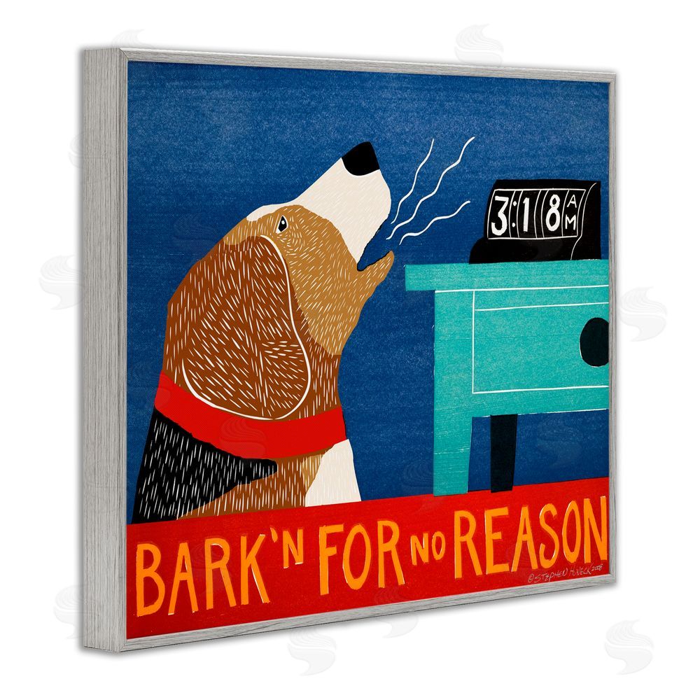 Stephen Huneck Bark'n For No Reason Gray Framed Giclee Print Wall Art