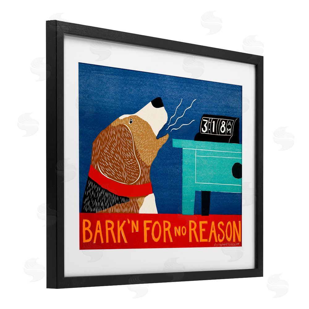Stephen Huneck Bark'n For No Reason Black Framed Print Under Glass Wall Art