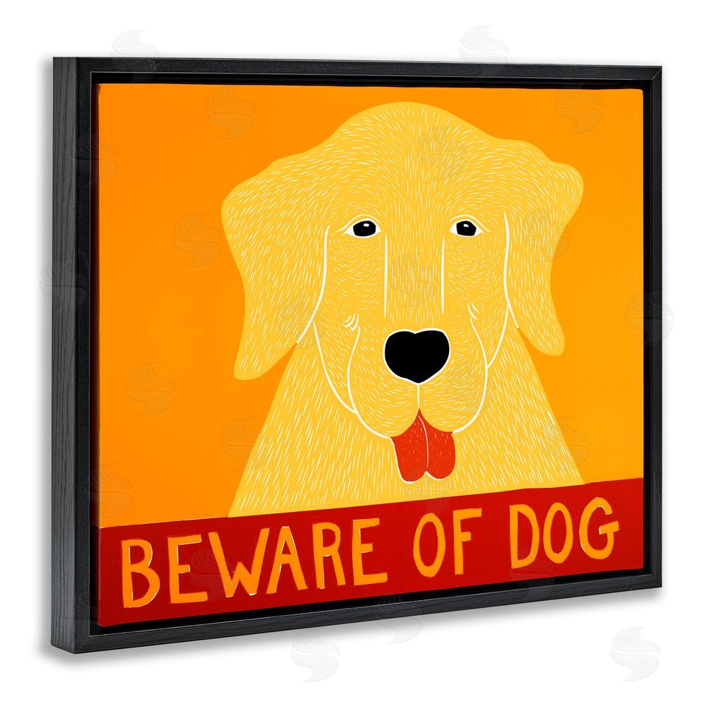 Stephen Huneck Beware Of Dog Yellow & Red Black Floating Frame Canvas Wall Art Print