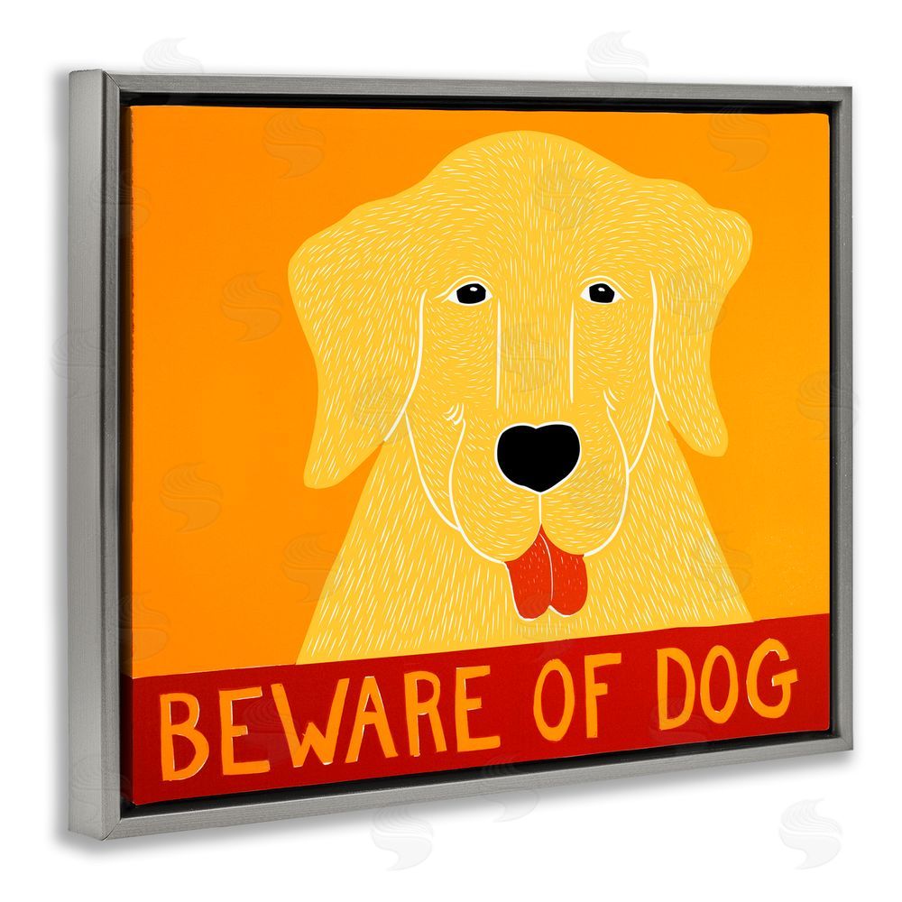 Stephen Huneck Beware Of Dog Yellow & Red Gray Floating Frame Canvas Wall Art Print