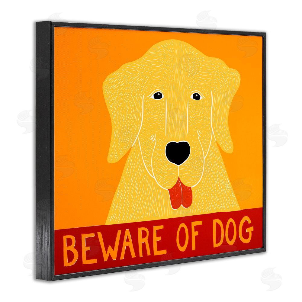 Stephen Huneck Beware Of Dog Yellow & Red Black Framed Giclee Print Wall Art