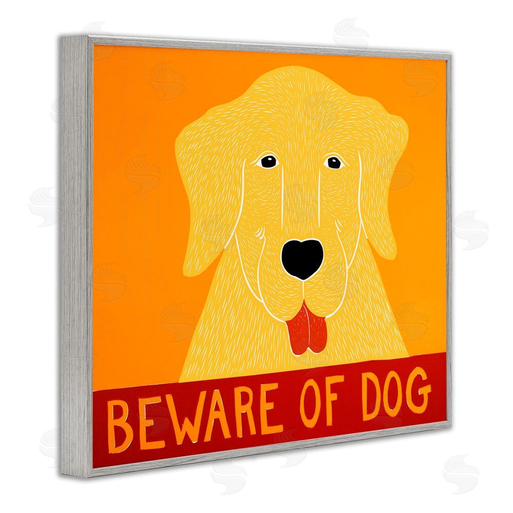 Stephen Huneck Beware Of Dog Yellow & Red Gray Framed Giclee Print Wall Art